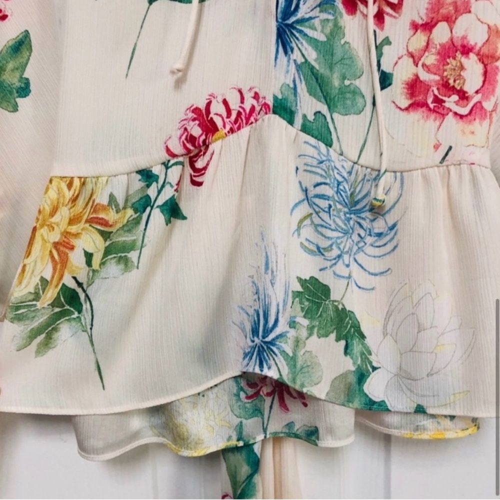 Zara floral blouse Size S with tie around waist - Picture 7 of 9